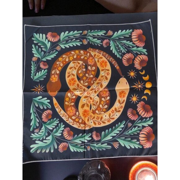 Bohemian Snake & Botanical Tarot Cloth 19" Square - Picture 1 of 10